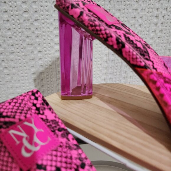 New York and Company Y2K Style Pink Snake-Print Lucite Mule Block Heel Size 10 - Picture 8 of 13